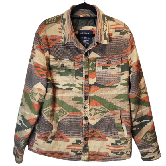 American Eagle Outfitters Other - American Eagle Mens Western Aztec Flannel Jacket Quilt Lined Shacket Large Retro